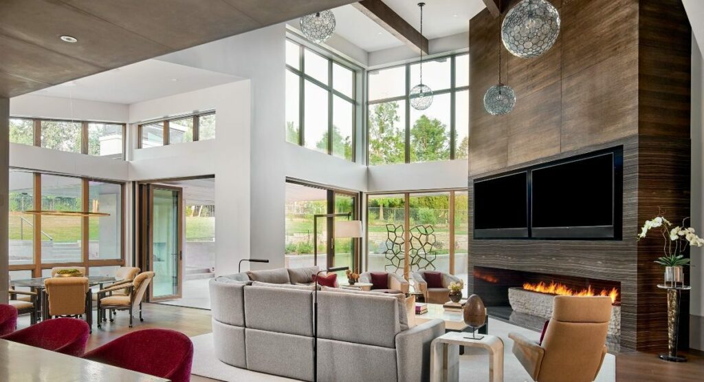 Twin fireplace-mounted TVs Harrison Home System, Colorado